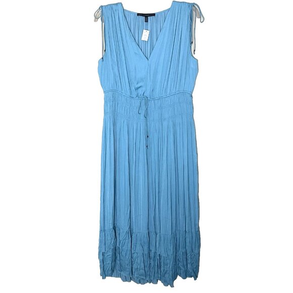 WHBM White House Black Market Midi Dress Large Pleated Sleeveless V-neck NWT - Picture 3 of 16